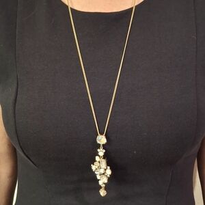 Vintage J. Crew Asysmetrical Cluster Crystal and Gold Statement Necklace